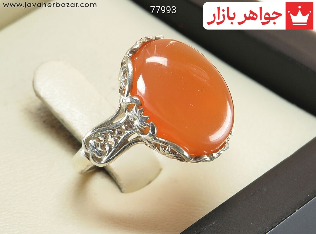 انگشتر نقره عقیق یمنی نارنجی طرح ساناز زنانه [شرف الشمس]